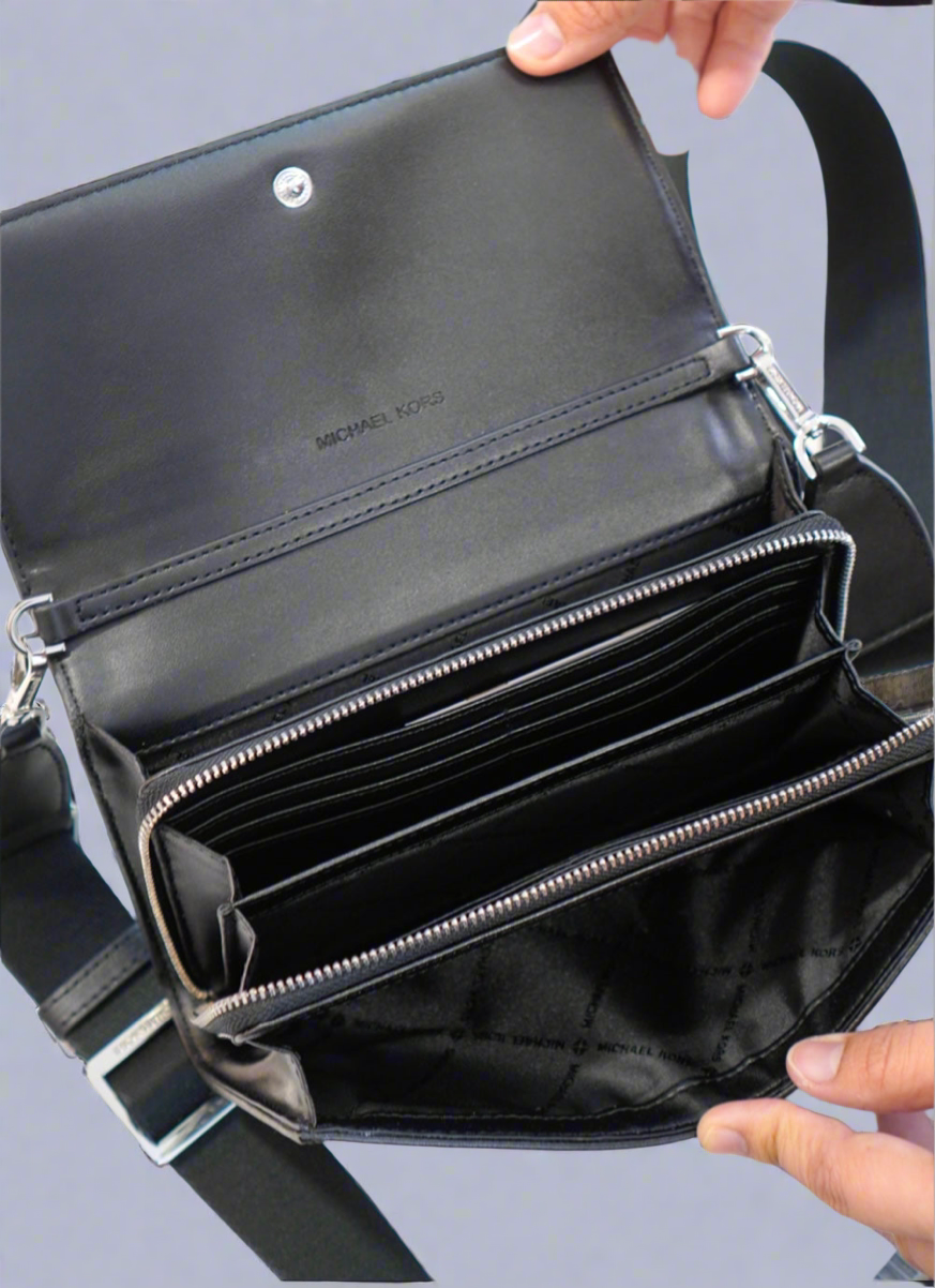 MICHAEL KORS JET SET ITEM ZIP AROUND CROSSBODY WALLET - HANDBAG - BLACK MULTI