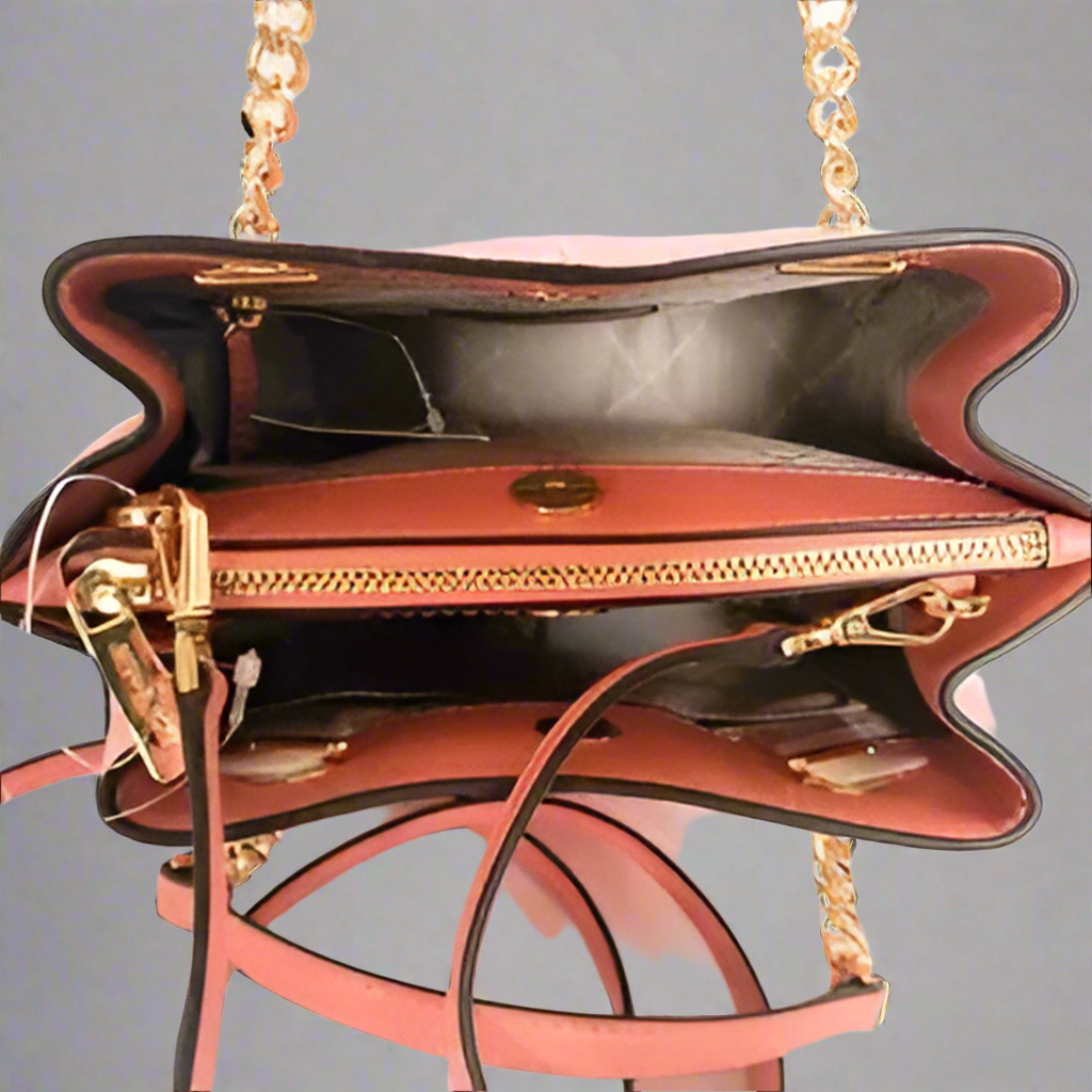 MICHAEL KORS SMALL TEAGEN LEATHER SATCHEL - PEACH