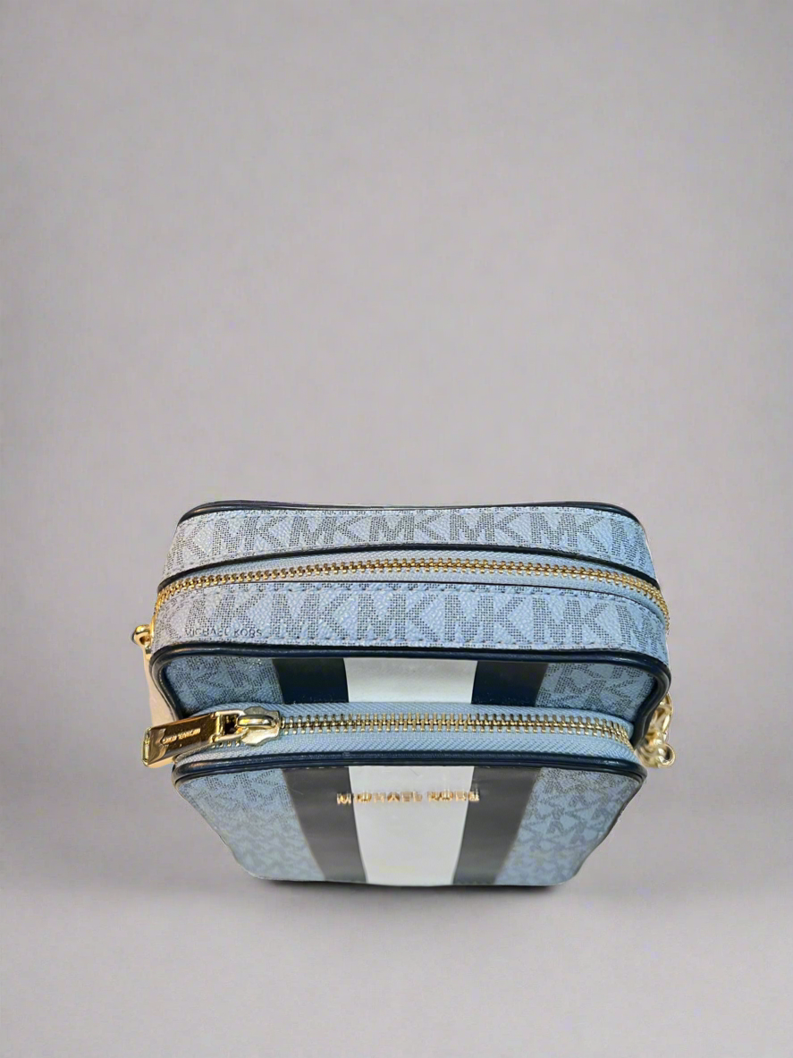 MICHAEL KORS - BELOW SRP WITH FLAWS IN FRONT - SLIGHT MARK LIKE PEN - JET SET TRAVEL LOGO STRIPE CROSSBODY BAG