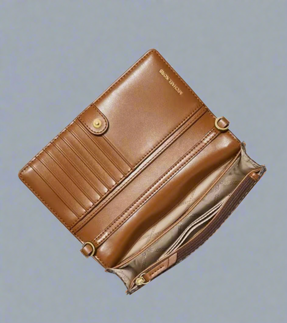 MICHAEL KORS JET SET LOGO SMARTPHONE CROSSBODY BAG - BROWN ACORN