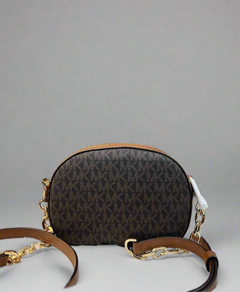 MICHAEL KORS JET SET GLAM OVAL SM CROSSBODY BAG - BROWN