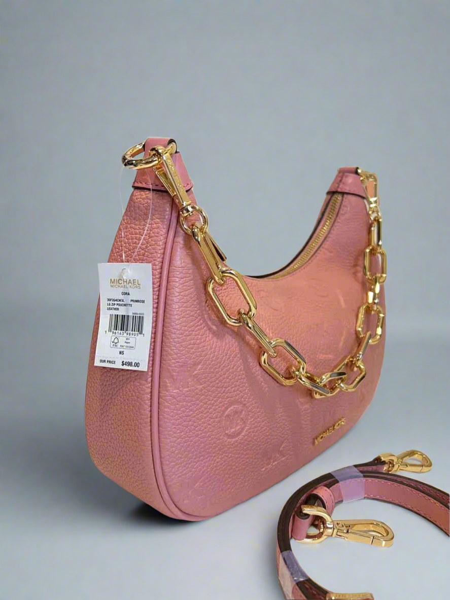 MICHAEL KORS CORA LARGE LEATHER ZIP POUCHETTE - PRIMROSE