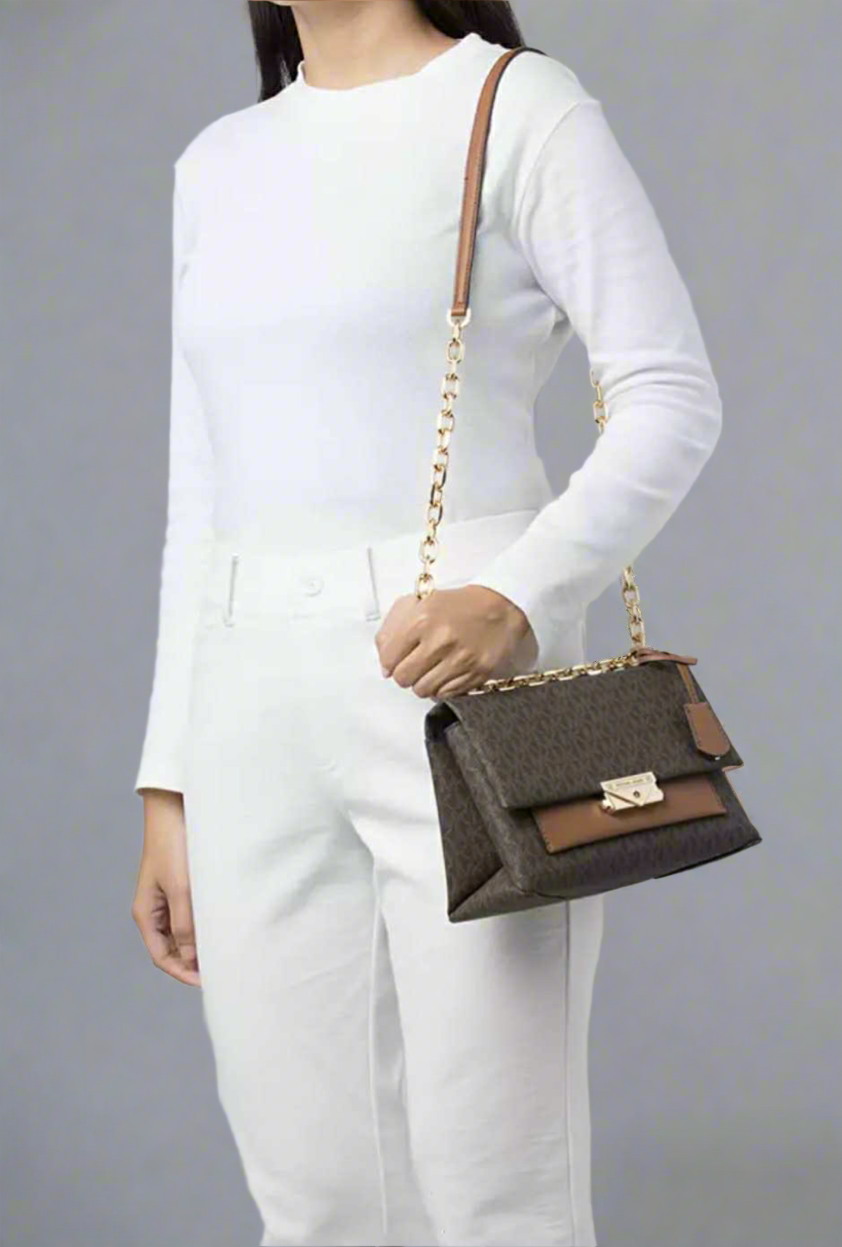 MICHAEL KORS CECE MEDIUM FLAP SIGNATURE BROWN