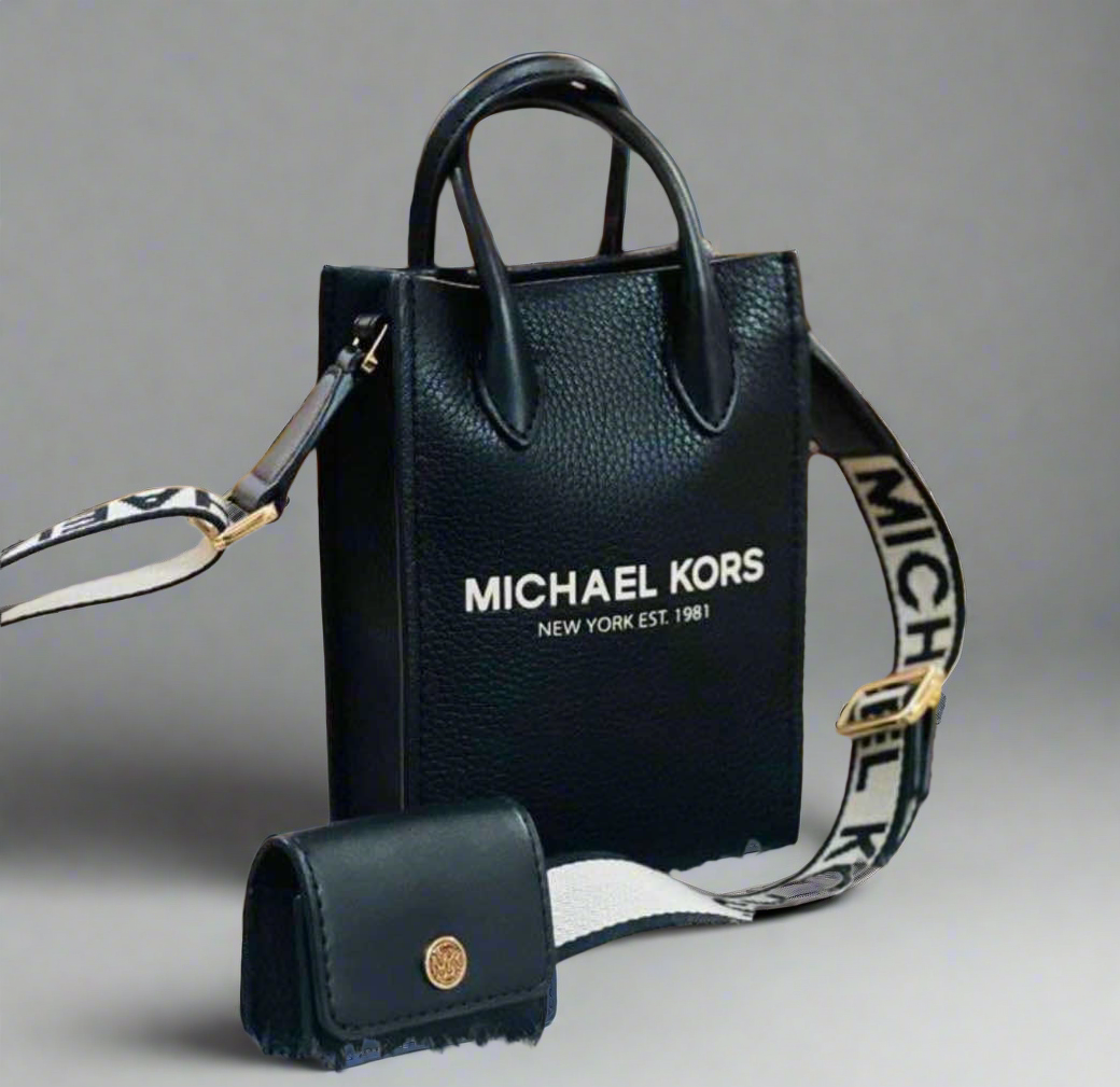 MICHAEL KORS MIRELLA XS  LEATHER SMARTPHONE CROSSBODY BAG WITH AIRPOD CASE - BLACK