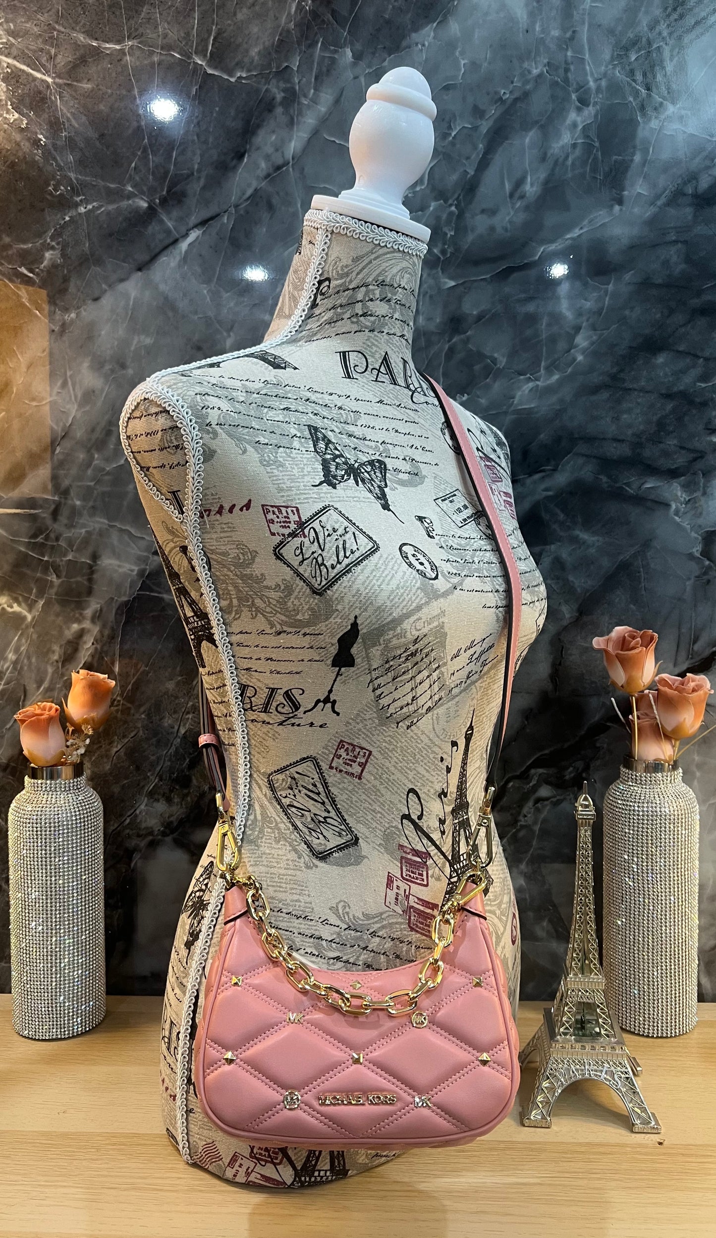 MICHAEL KORS MINI QUILTED CORA SHOULDER BAG/CROSSBODY BAG - PRIMROSE