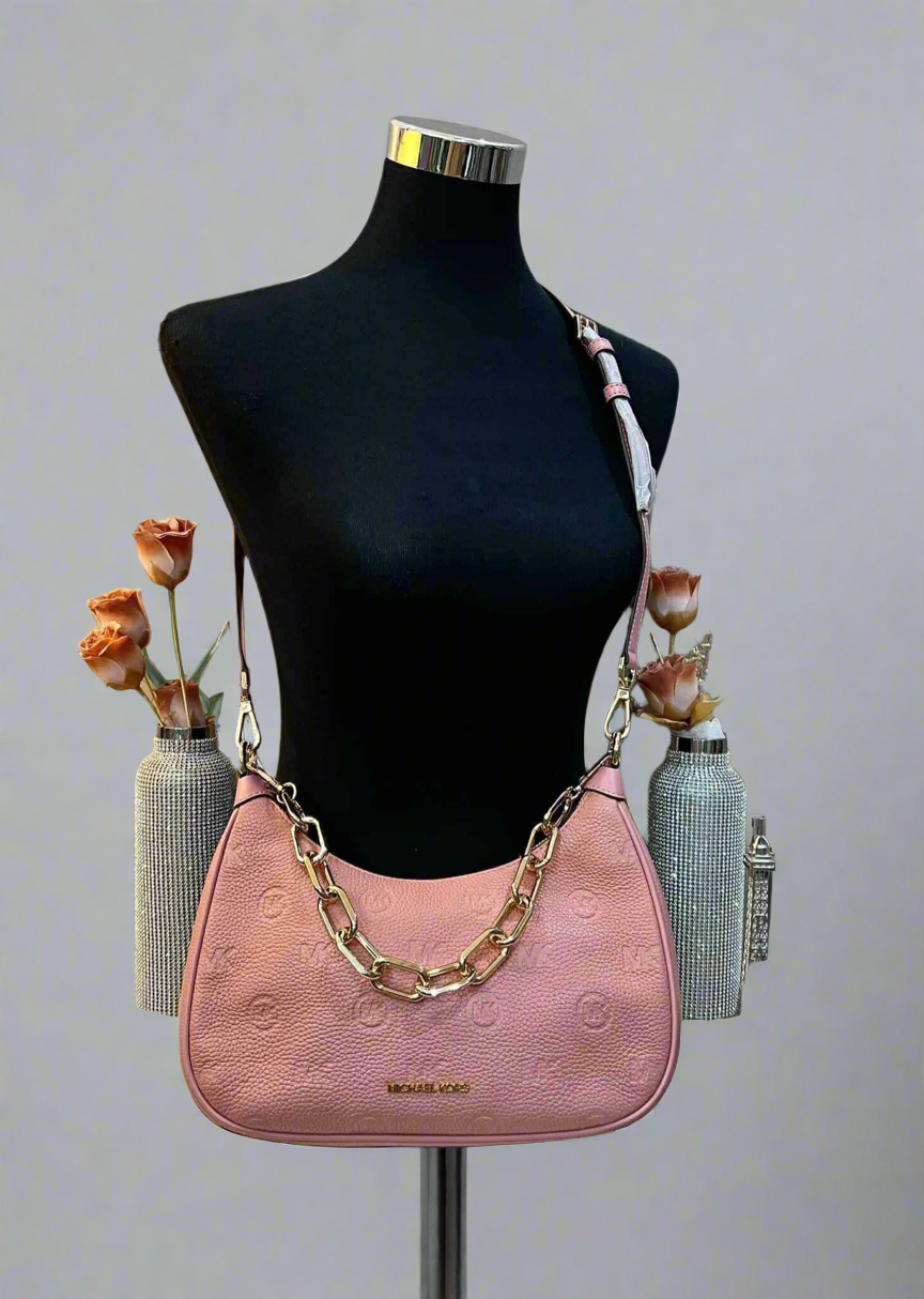 MICHAEL KORS CORA LARGE LEATHER ZIP POUCHETTE - PRIMROSE