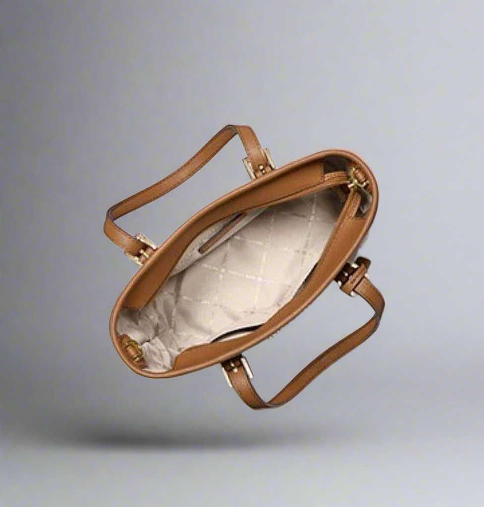 MICHAEL KORS XS JET SET CARRYALL TRAVEL ZIP TOTE - BLACK - BROWN MULTI WITH A TOUCH OF METTALIC GOLD