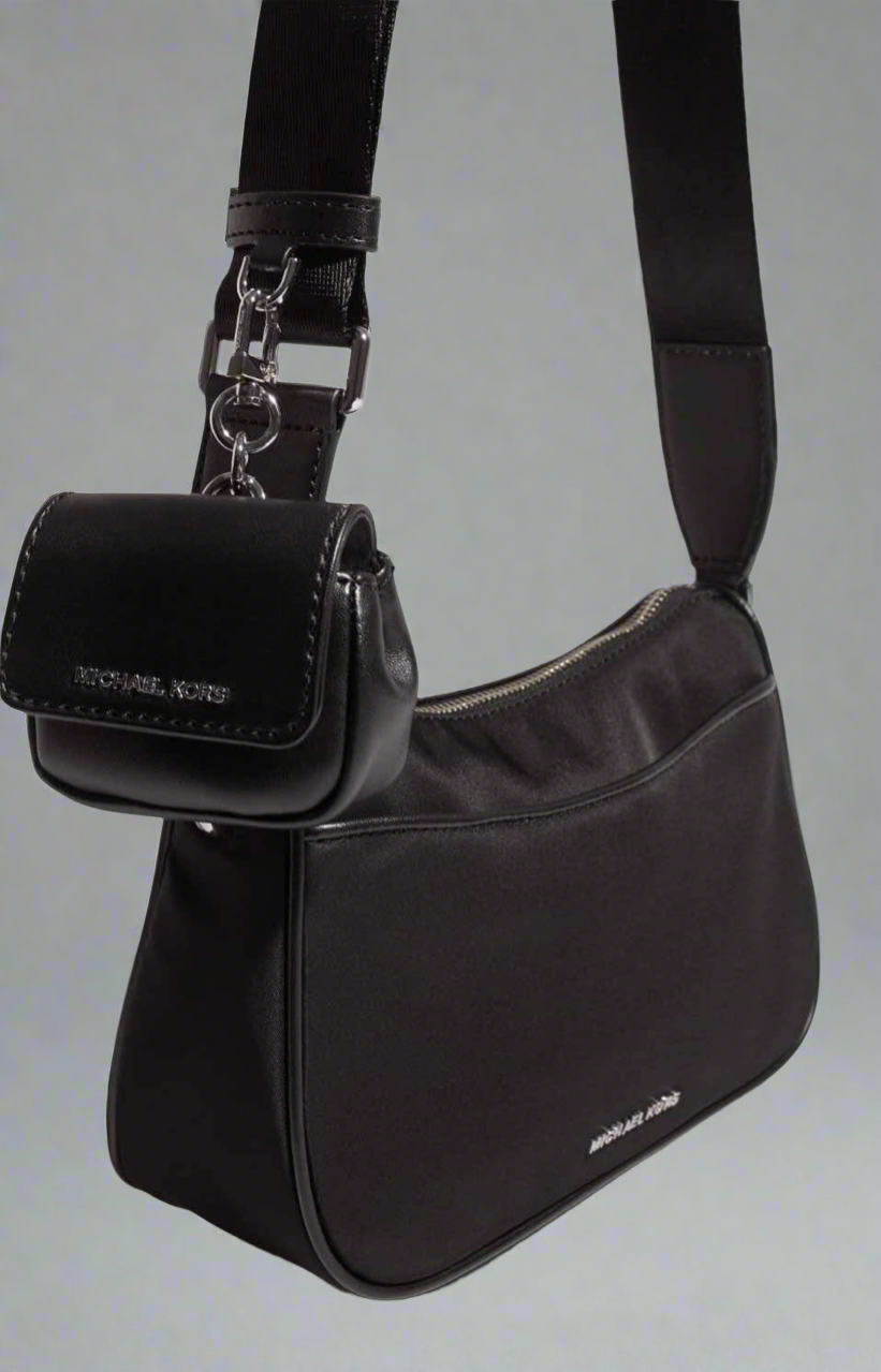 MICHAEL KORS MEDIUM JET SET CROSSBODY BAG WITH APPLE CASE - BLACK