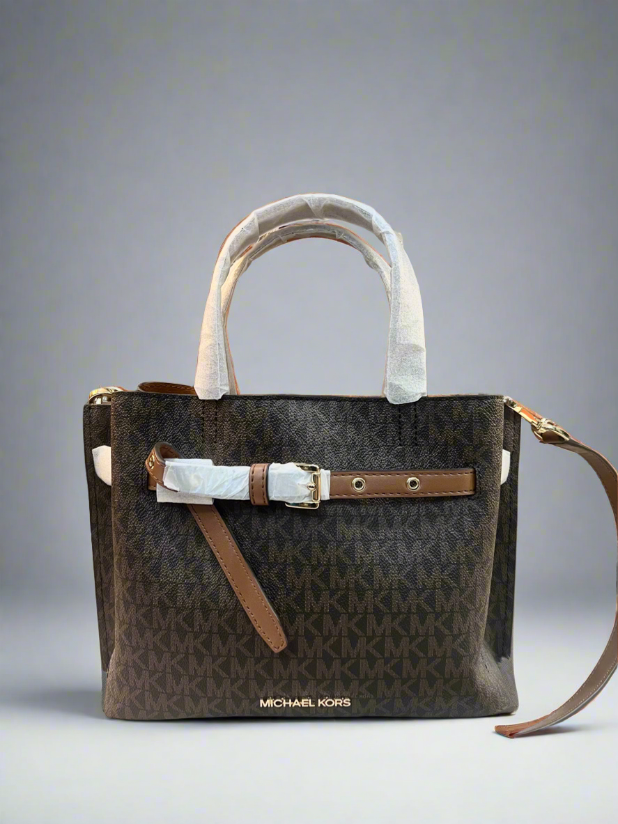 MICHAEL KORS EMILIA SMALL LOGO SATCHEL -  BROWN