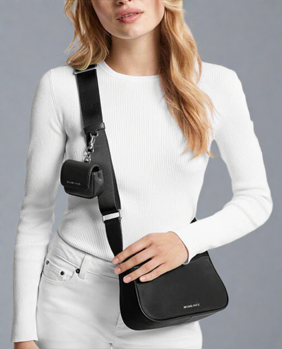 MICHAEL KORS MEDIUM JET SET CROSSBODY BAG WITH APPLE CASE - BLACK