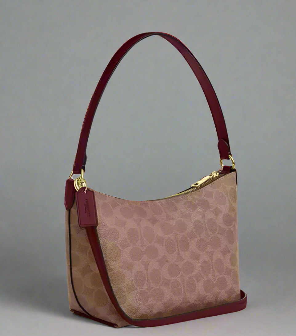 Coach Zip Top Shoulder Bag Signature Canvas & Leather Horse Carriage Print