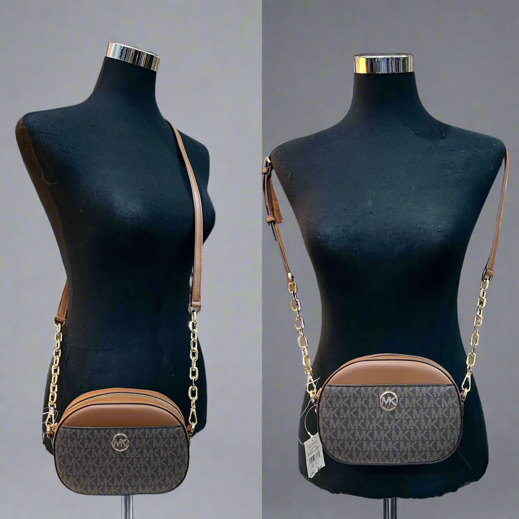 MICHAEL KORS JET SET GLAM OVAL SM CROSSBODY BAG - BROWN