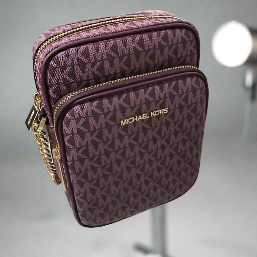 MICHAEL KORS JET SET TRAVEL SIGNATURE LOGO CROSSBODY BAG - BORDEAUX COLOR