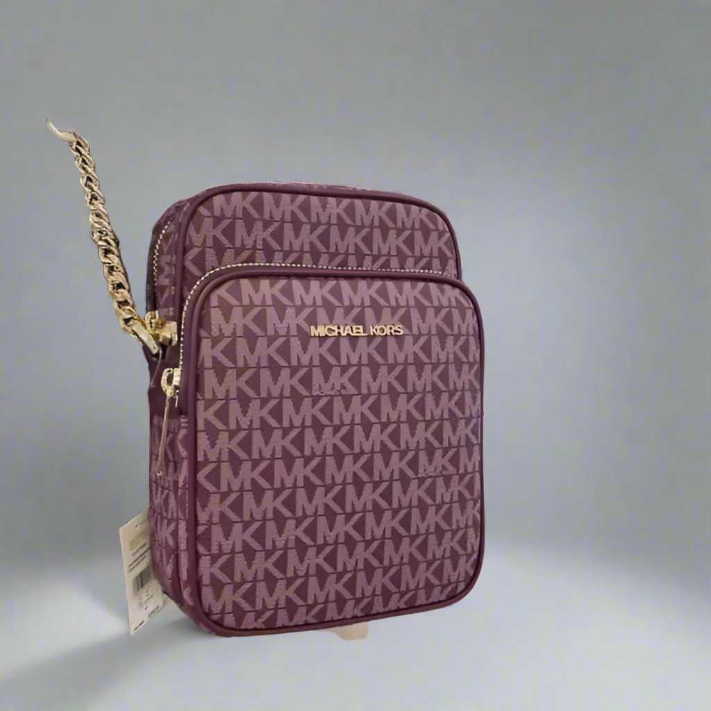 MICHAEL KORS JET SET TRAVEL SIGNATURE LOGO CROSSBODY BAG - BORDEAUX COLOR