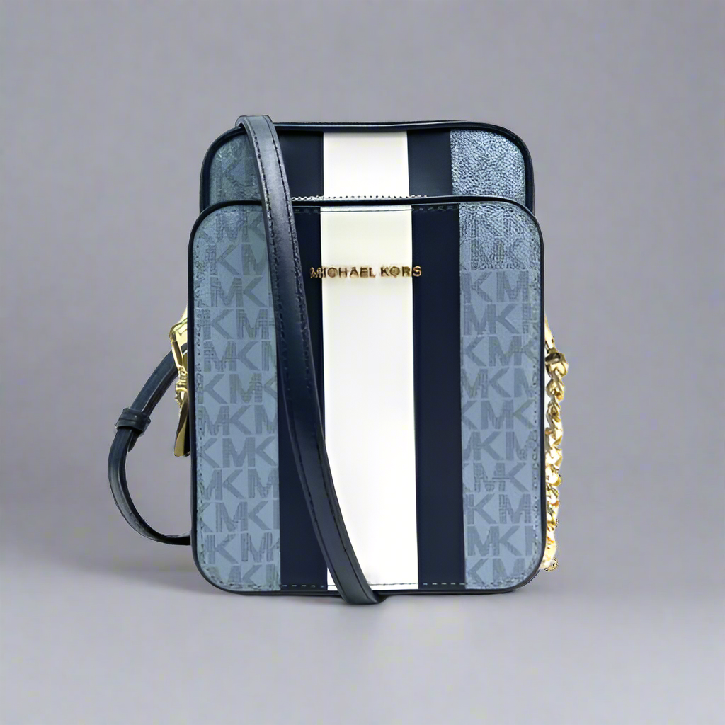 MICHAEL KORS - BELOW SRP WITH FLAWS IN FRONT - SLIGHT MARK LIKE PEN - JET SET TRAVEL LOGO STRIPE CROSSBODY BAG