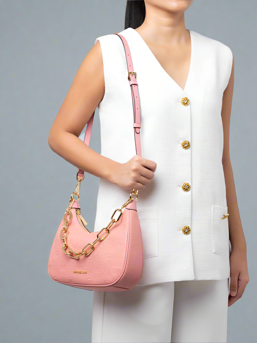 MICHAEL KORS CORA LARGE LEATHER ZIP POUCHETTE - PRIMROSE