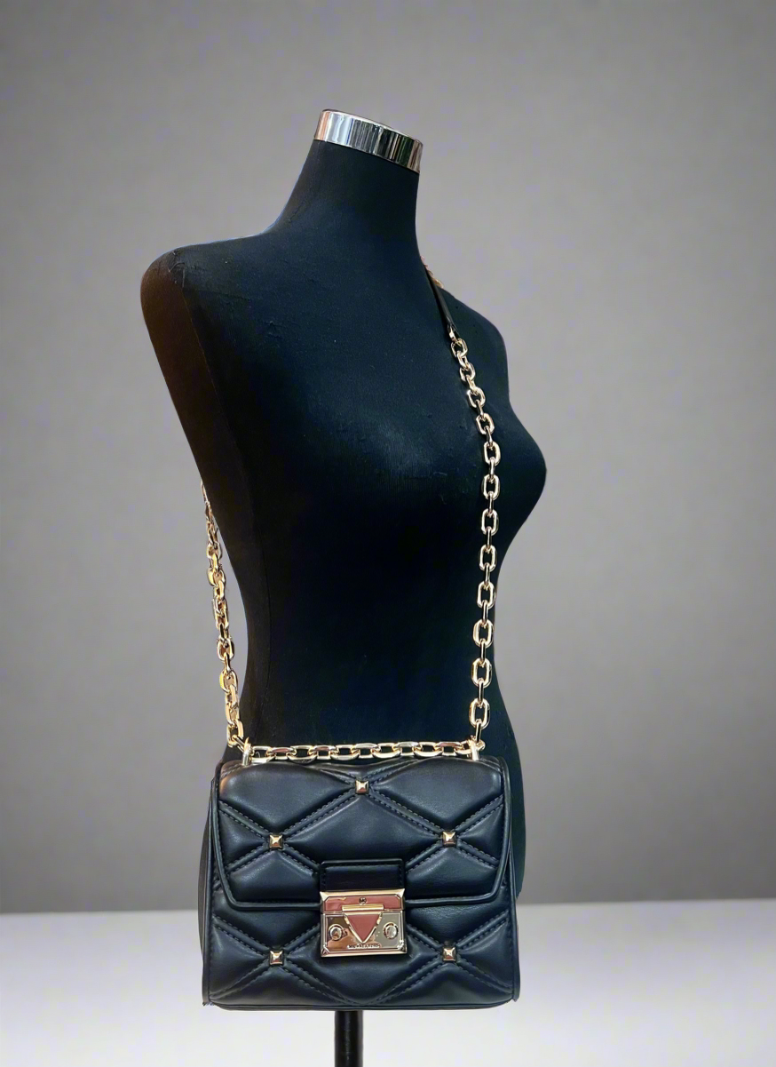 MICHAEL KORS SERENA FLAP VEGAN QUILTED CROSSBODY SMALL - BLACK