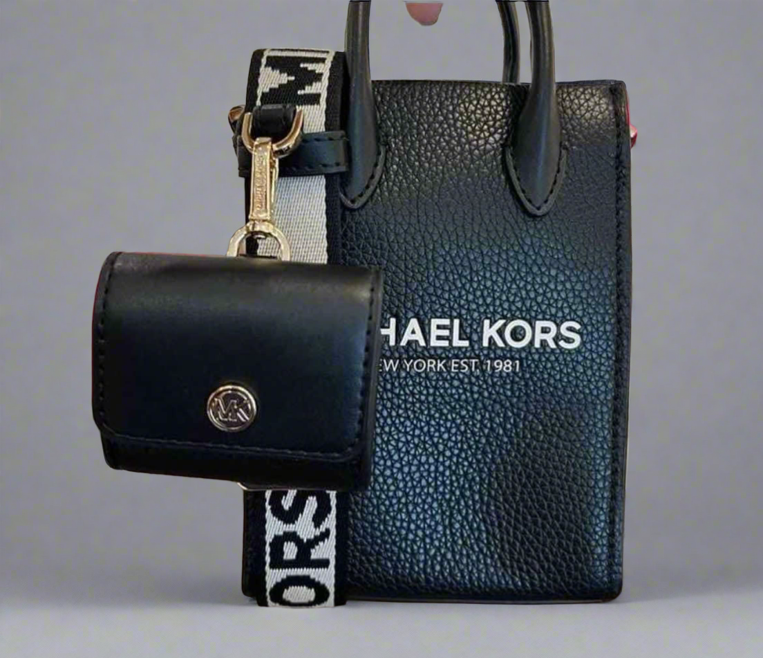 MICHAEL KORS MIRELLA XS  LEATHER SMARTPHONE CROSSBODY BAG WITH AIRPOD CASE - BLACK
