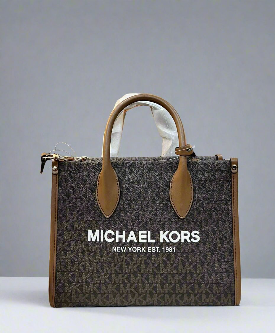 MICHAEL KORS MIRELLA SMALL SHOPPER TOP ZIP CROSSBODY BAG - BROWN/ACORN