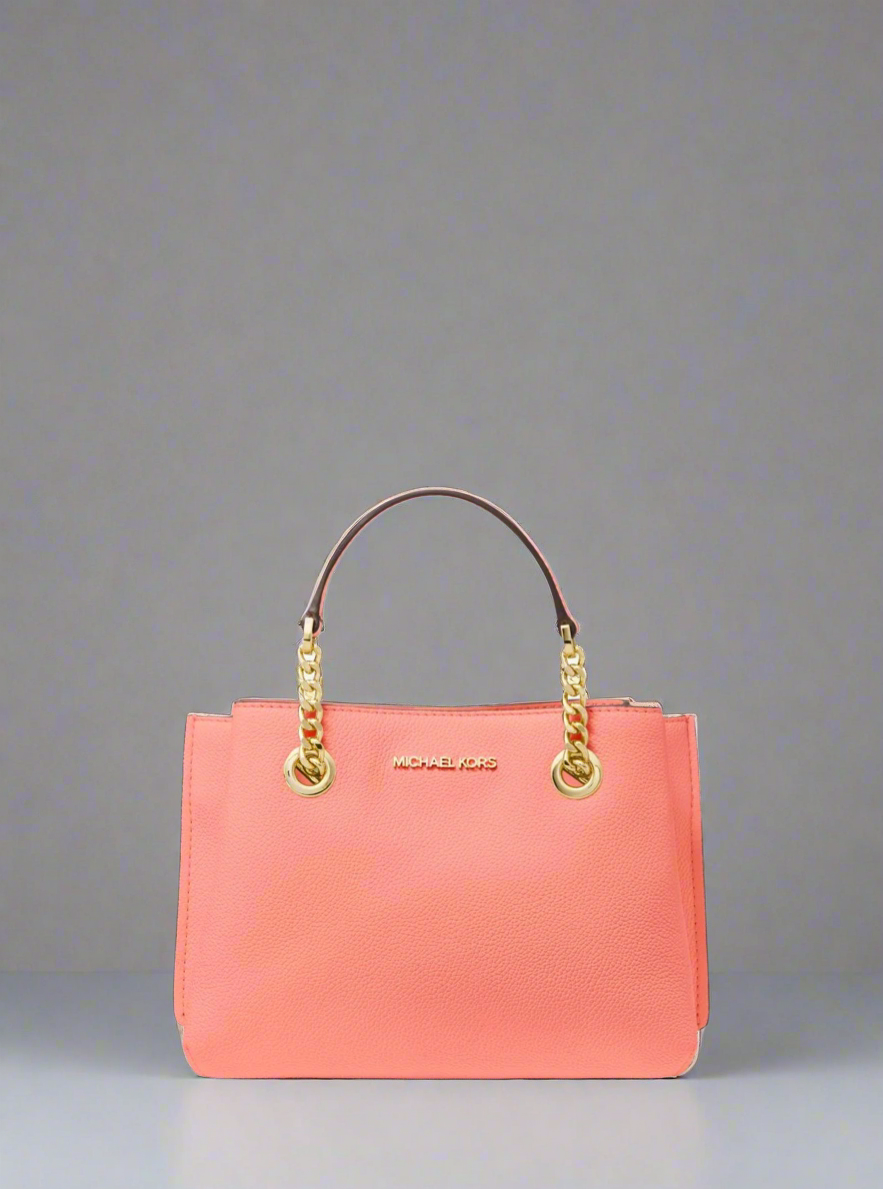 MICHAEL KORS SMALL TEAGEN LEATHER SATCHEL - PEACH