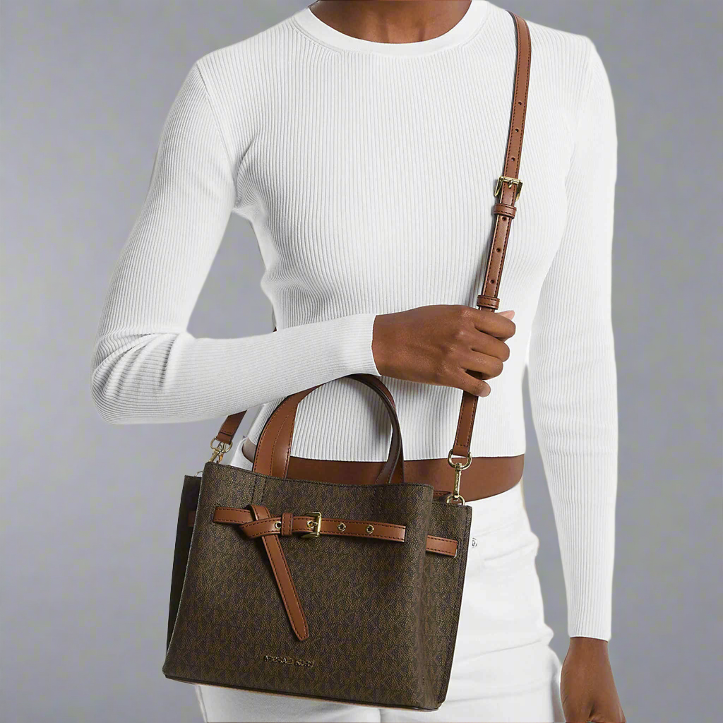 MICHAEL KORS EMILIA SMALL LOGO SATCHEL -  BROWN