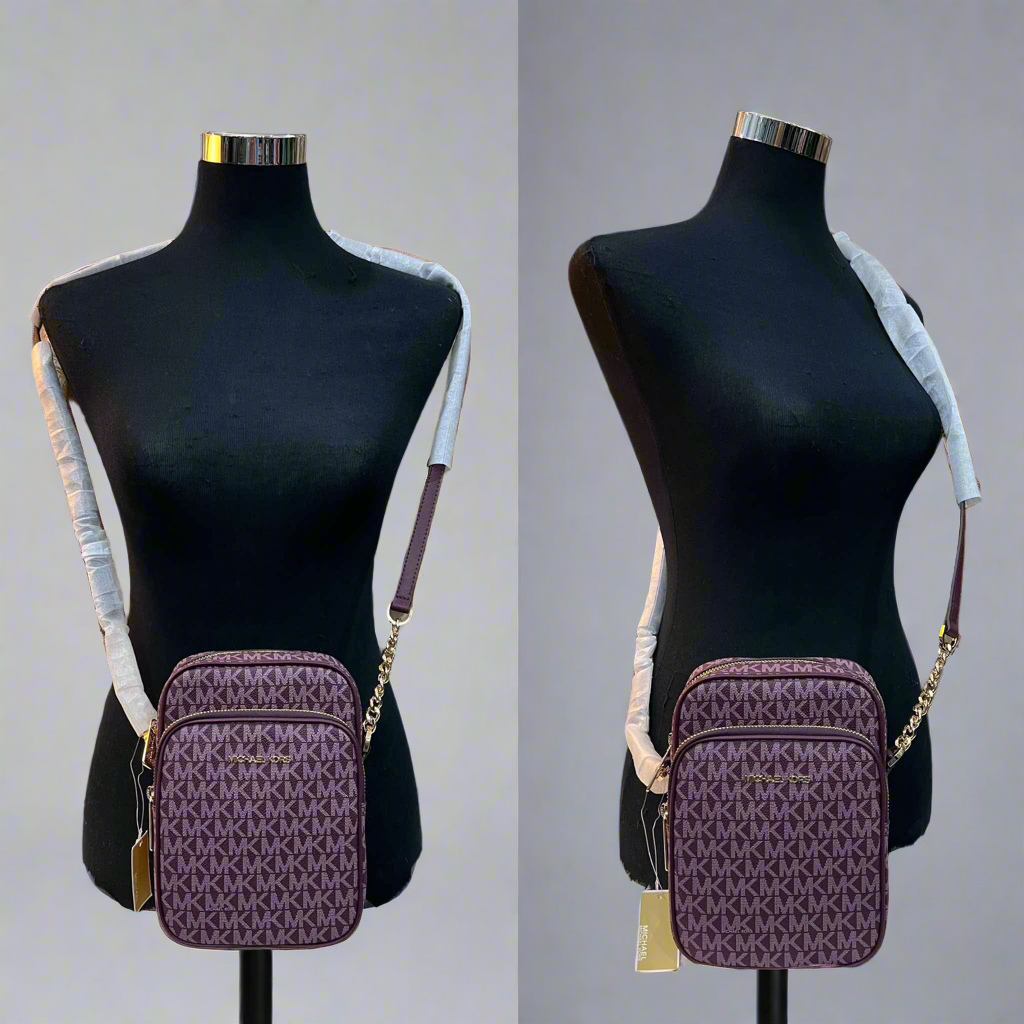 MICHAEL KORS JET SET TRAVEL SIGNATURE LOGO CROSSBODY BAG - BORDEAUX COLOR