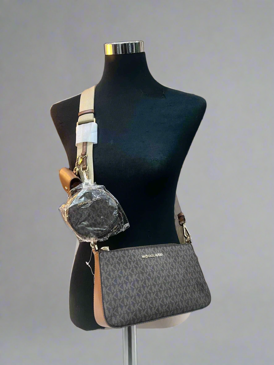 MICHAEL KORS JET SET LOGO CROSSBODY BAG WITH ATTACH - BROWN