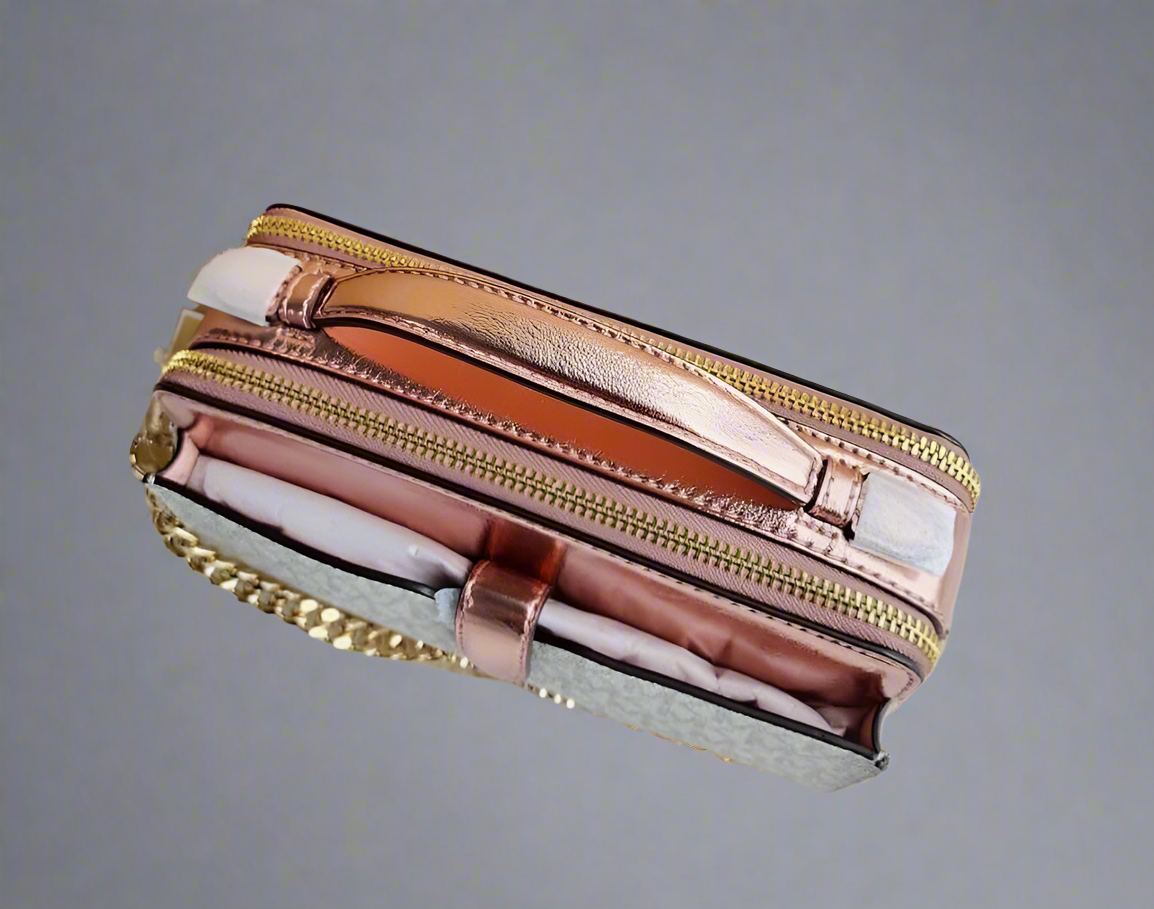 MICHAEL KORS JET SET METALLIC PRIMEROSE PINK DOUBLE ZIP SMARTPHONE CROSSBODY BAG