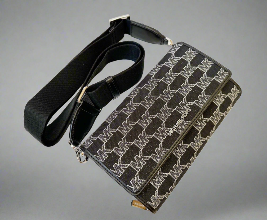 MICHAEL KORS JET SET ITEM ZIP AROUND CROSSBODY WALLET - HANDBAG - BLACK MULTI