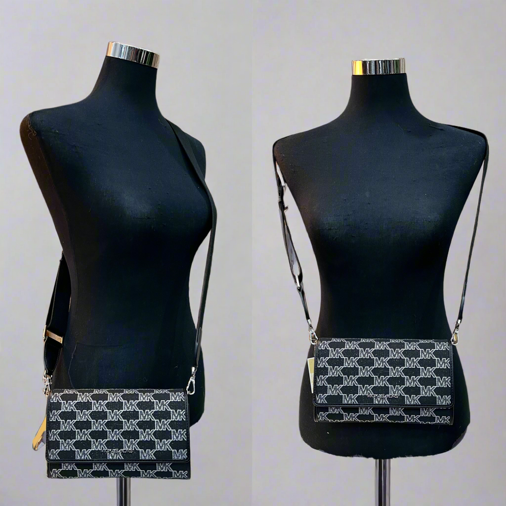 MICHAEL KORS JET SET ITEM ZIP AROUND CROSSBODY WALLET - HANDBAG - BLACK MULTI