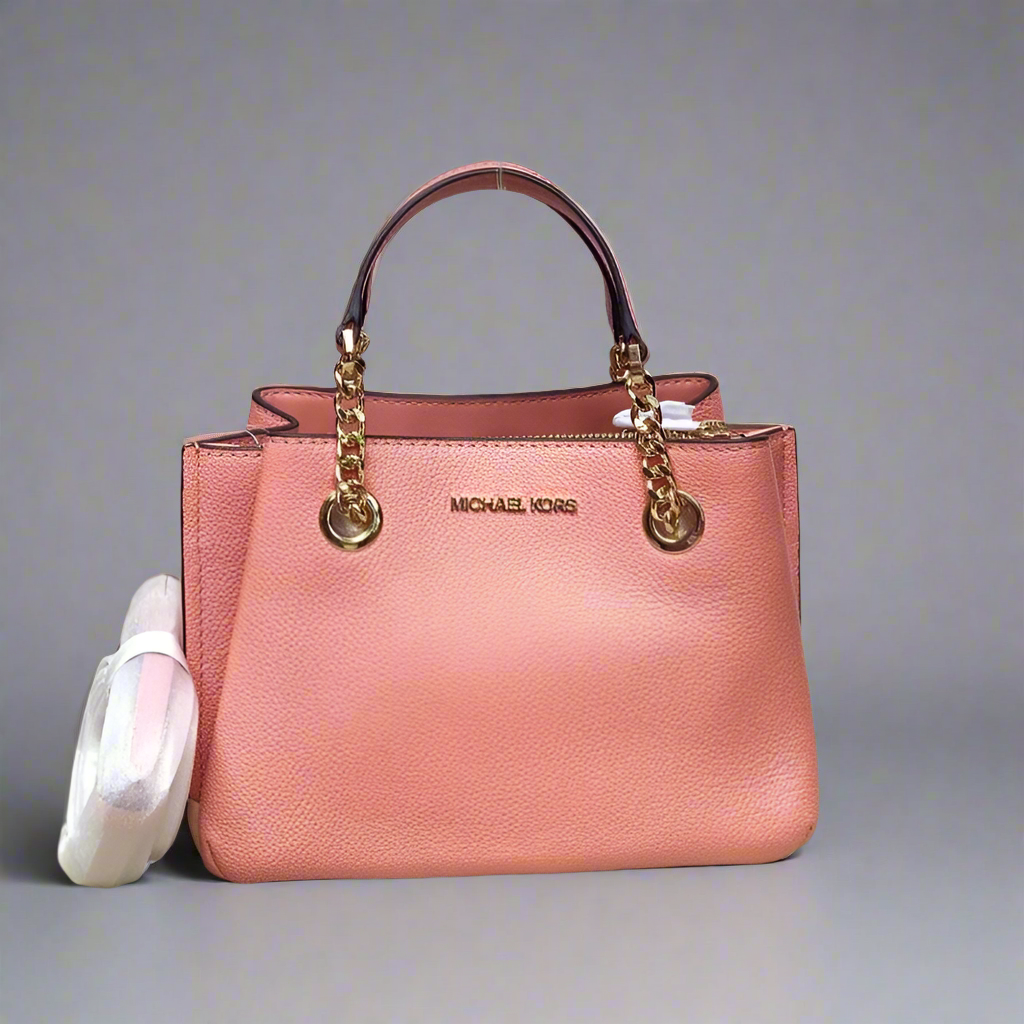 MICHAEL KORS SMALL TEAGEN LEATHER SATCHEL - PEACH