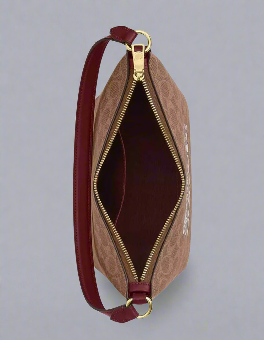 Coach Zip Top Shoulder Bag Signature Canvas & Leather Horse Carriage Print