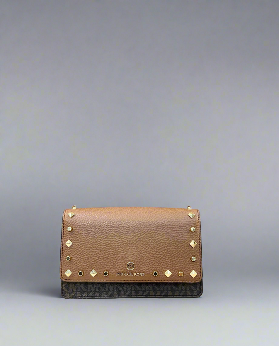 MICHAEL KORS JET SET SMALL STUDDED LOGO MOBILE CROSSBODY BAG ( RETAIL ITEM )