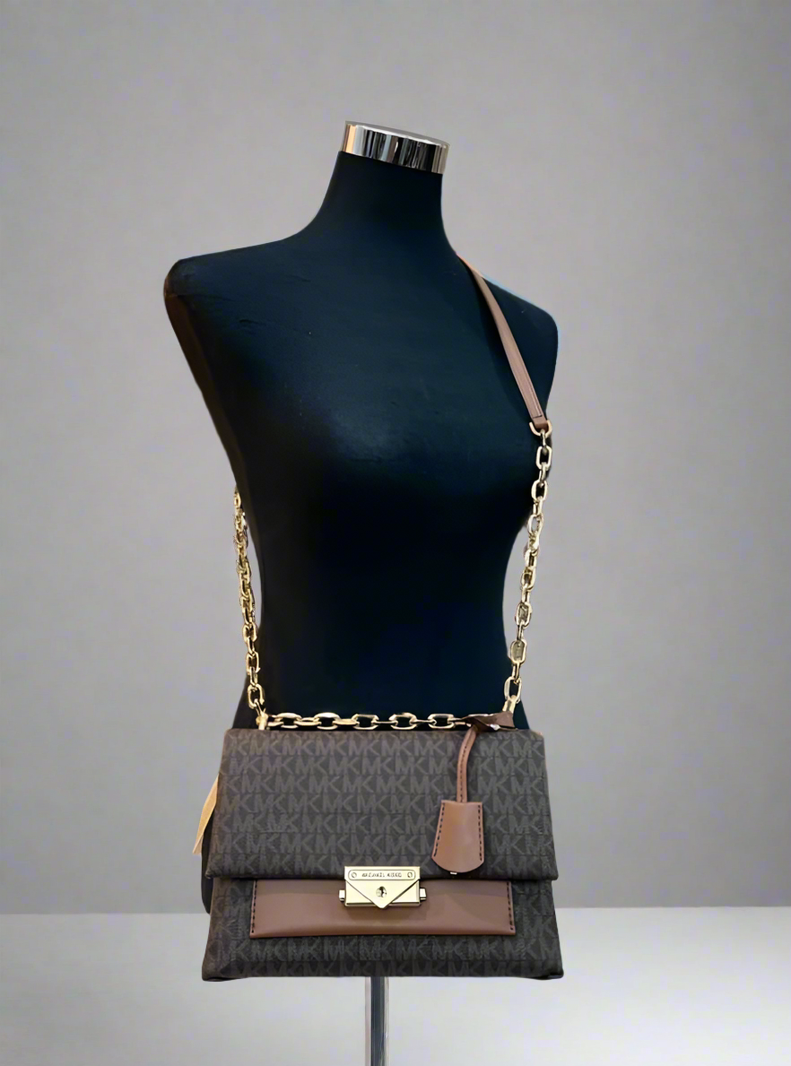 MICHAEL KORS CECE MEDIUM FLAP SIGNATURE BROWN