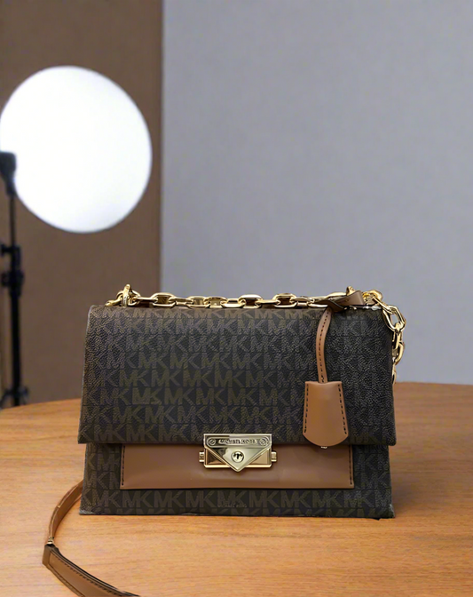 MICHAEL KORS CECE MEDIUM FLAP SIGNATURE BROWN