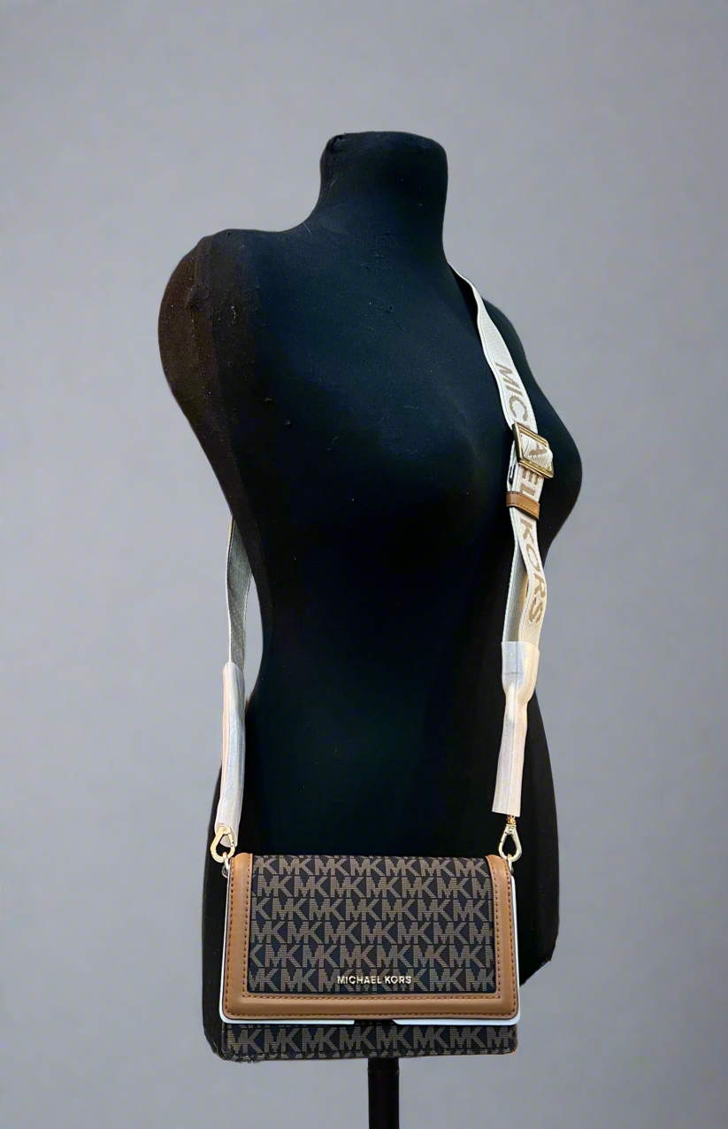 Michael Kors Jet Set Small Logo Print Woven Smartphone Crossbody Bag ( BOUTIQUE )