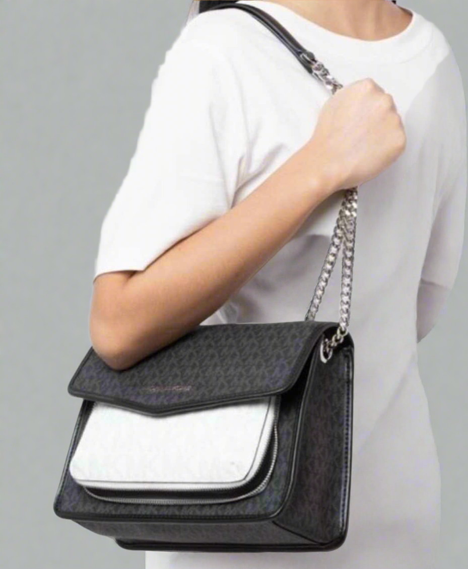 MICHAEL KORS REGINA MEDIUM FLAP SHOULDER BAG - BLACK MULTI