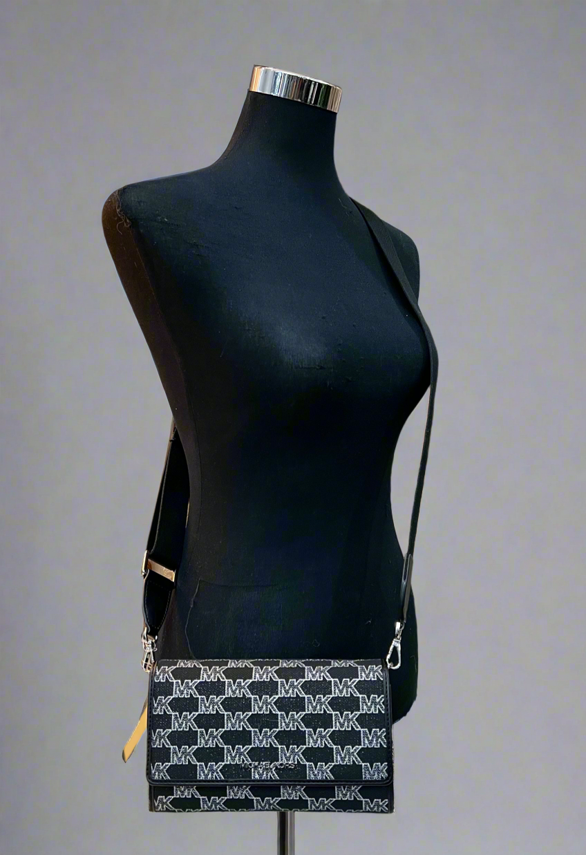 MICHAEL KORS JET SET ITEM ZIP AROUND CROSSBODY WALLET - HANDBAG - BLACK MULTI