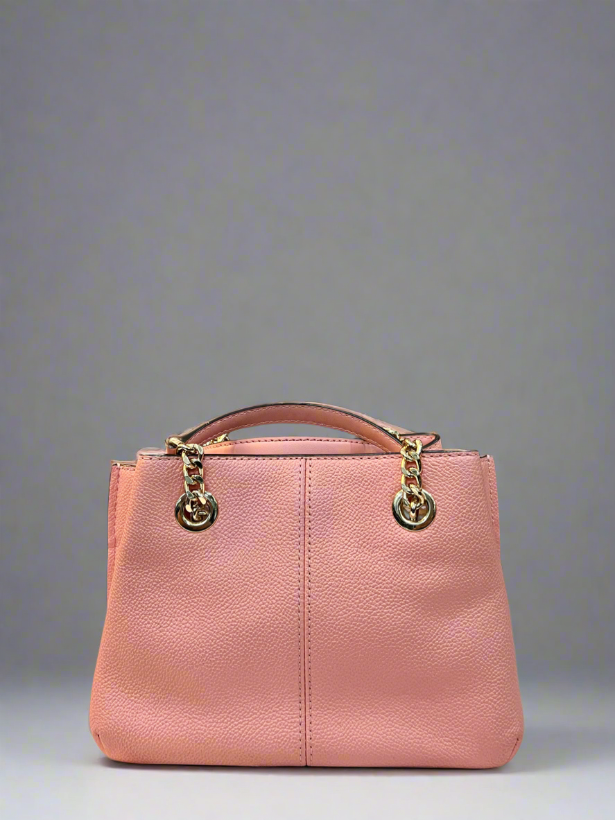 MICHAEL KORS SMALL TEAGEN LEATHER SATCHEL - PEACH