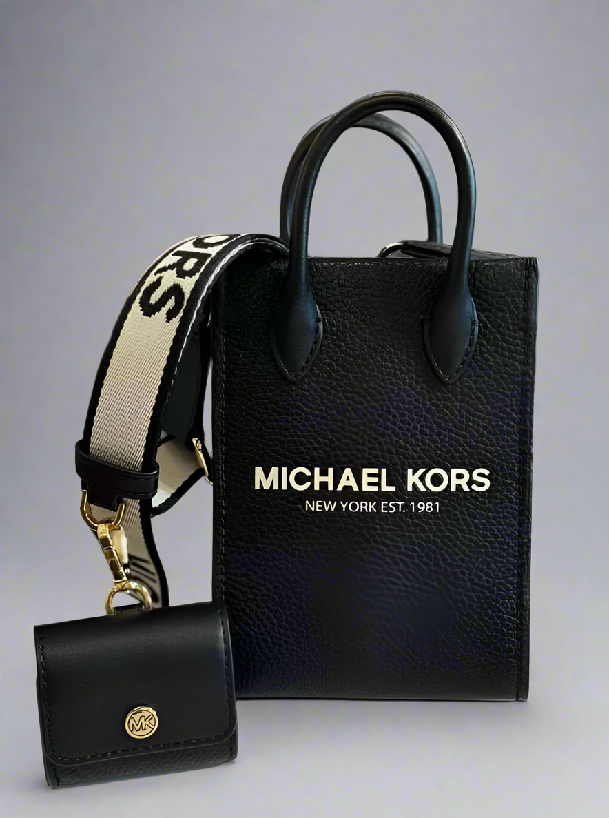 MICHAEL KORS MIRELLA XS  LEATHER SMARTPHONE CROSSBODY BAG WITH AIRPOD CASE - BLACK