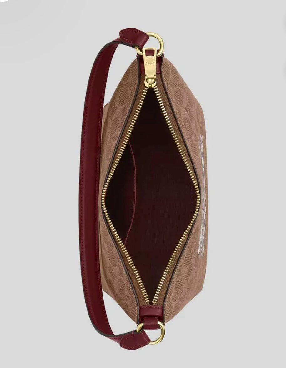 Coach Zip Top Shoulder Bag Signature Canvas & Leather Horse Carriage Print