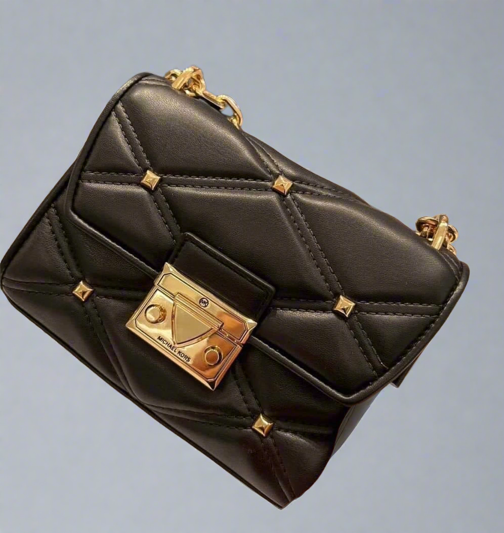MICHAEL KORS SERENA FLAP VEGAN QUILTED CROSSBODY SMALL - BLACK