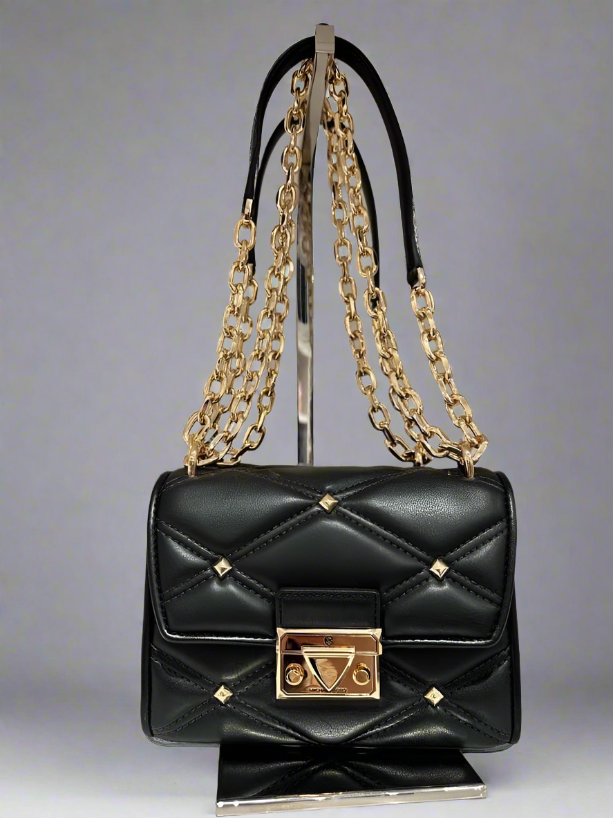 MICHAEL KORS SERENA FLAP VEGAN QUILTED CROSSBODY SMALL - BLACK