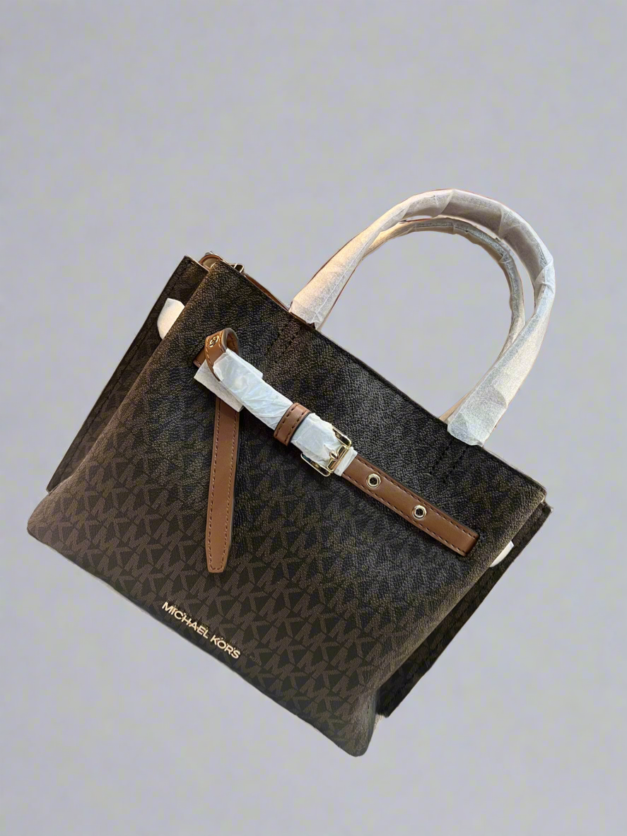 MICHAEL KORS EMILIA SMALL LOGO SATCHEL -  BROWN