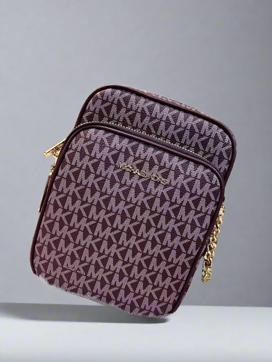 MICHAEL KORS JET SET TRAVEL SIGNATURE LOGO CROSSBODY BAG - BORDEAUX COLOR