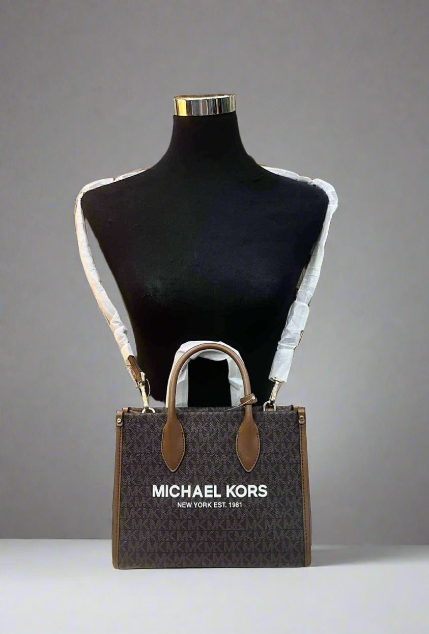 MICHAEL KORS MIRELLA SMALL SHOPPER TOP ZIP CROSSBODY BAG - BROWN/ACORN