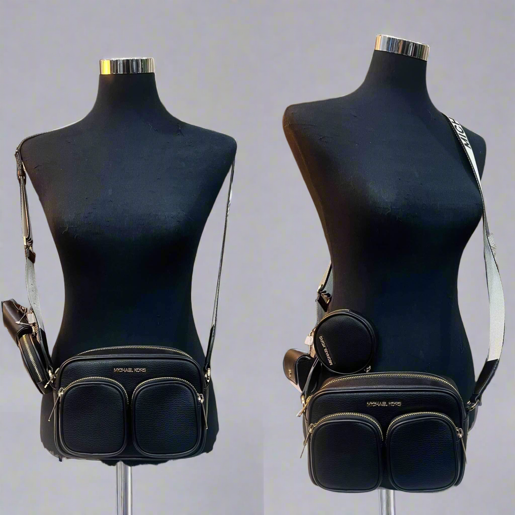 MICHAEL KORS JET AET MESIUM CROSSBODY BAG TECH ATTACH - BLACK ( OUTLET )