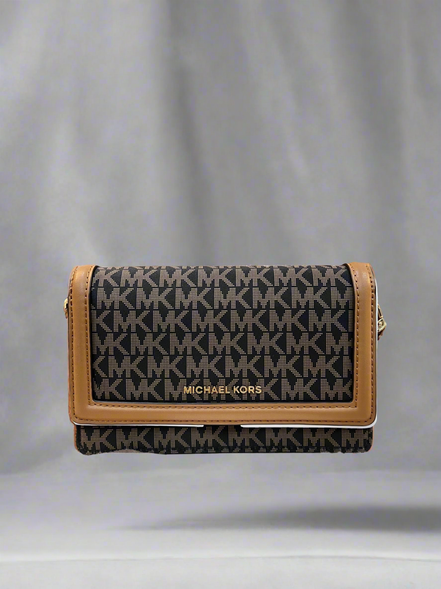 Michael Kors Jet Set Small Logo Print Woven Smartphone Crossbody Bag ( BOUTIQUE )