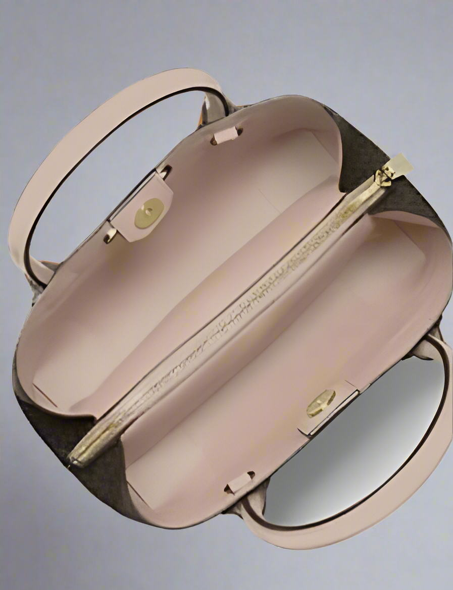 MICHAEL KORS MERCER GALLERY MEDIUM LOGO SATCHEL BAG - BROWN/SOFT PINK