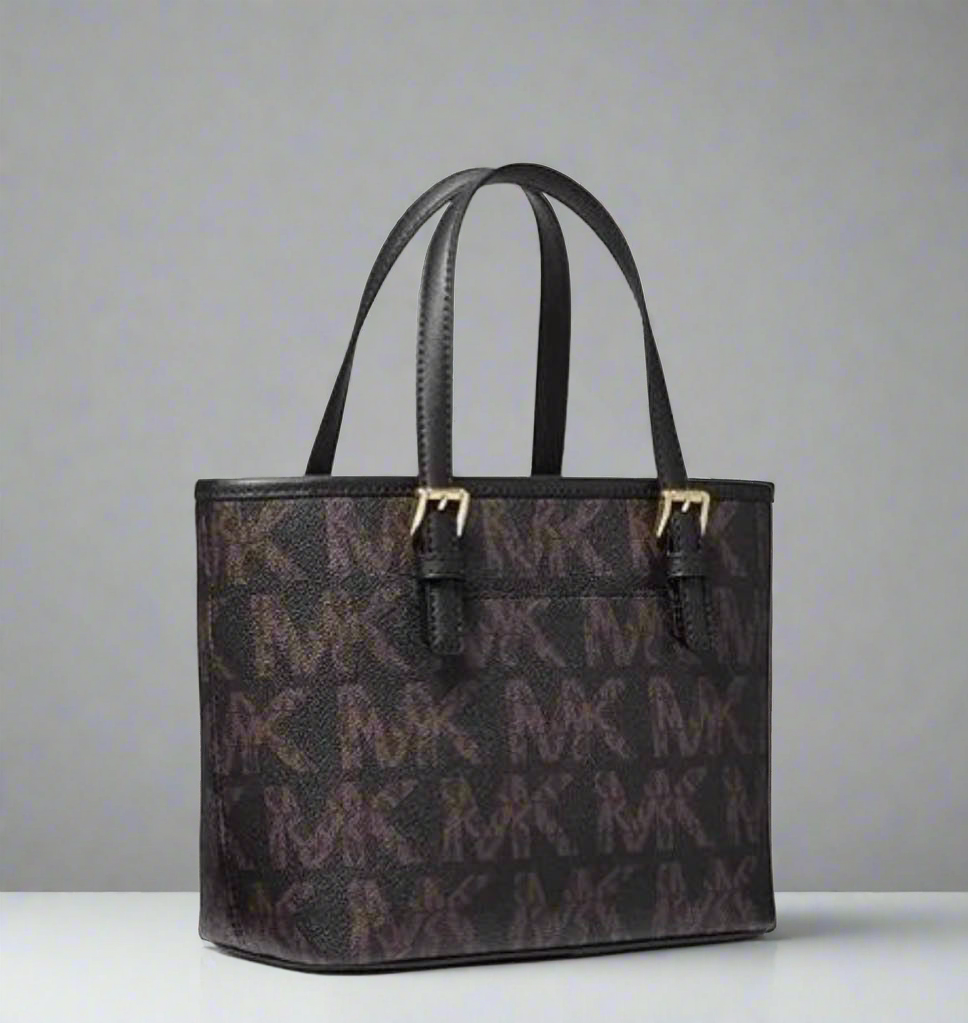 MICHAEL KORS JET SET TRAVEL ZIP TOTE XS LOGO - BROWN BLACK